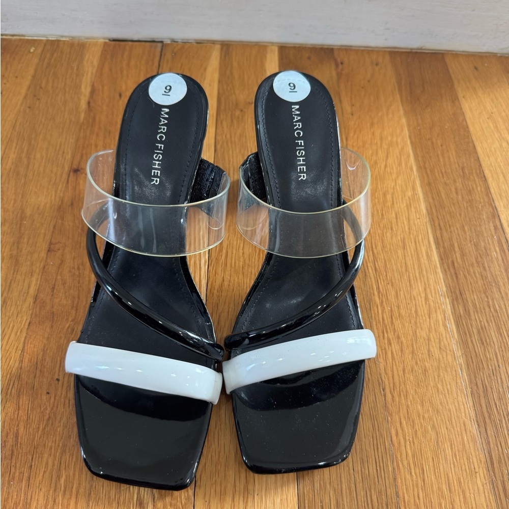 Marc Fisher Black and White Heeled Sandals
